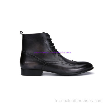 Chaussures de bottes confortables en cuir à lacets pour hommes